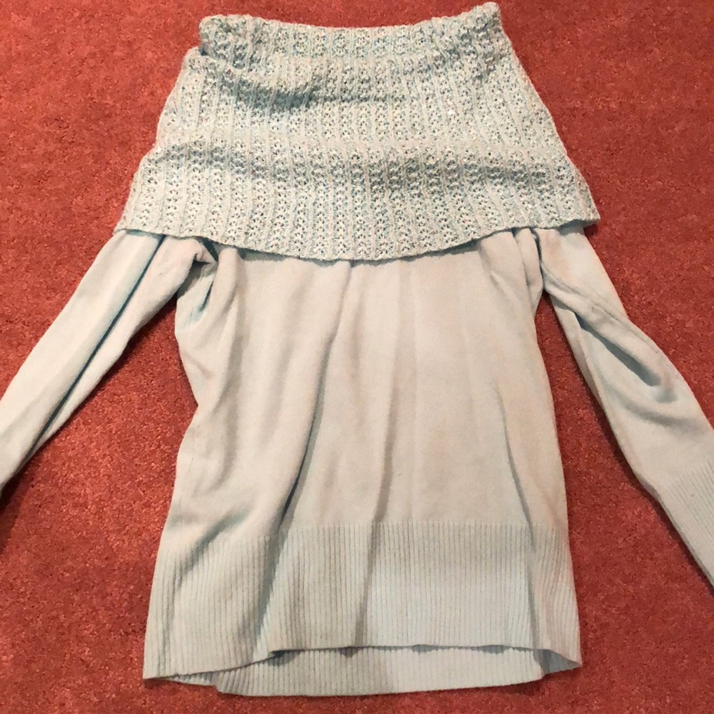 Aqua Sequin Off the Shoulder Sweater